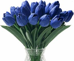 Decorative Flowers Artificial Tulips Real Touch 22Pcs Fake Blue Arrangement For Home Decorations Wedding Decor