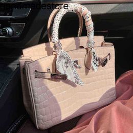 Platinum Leather Bk Handbag Designer Mz Houge Cherry Blossom Powder Crocodile Pattern Bag Advanced Texture Large Capacity Single Shoulder Messenger