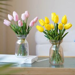 Decorative Flowers Simulation Real Touch PU Tulip Arrangement Bouquets For Home Office Decor Bridal Bridesmaids Wedding Centrepieces