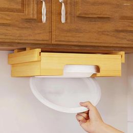 Kitchen Storage 10-Inch Bamboo Paper Plate Organizer Countertop Holder Tray Rack For Vertical