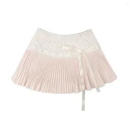Skirts 2024 Japanese Style Lolita Sweet Bow Lace Women Summer Kawaii Mini Skirt Harajuku Girls Cute Pleated Short With