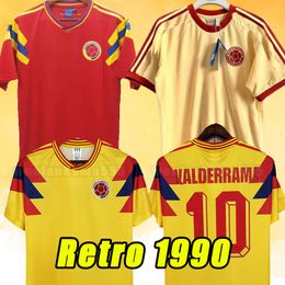 1990 Colombia Soccer Jerseys Retro Mens ESCOBAR Memoria Home Away Football Shirt Classic Uniforms VALDERRAMA GUERRERO 90