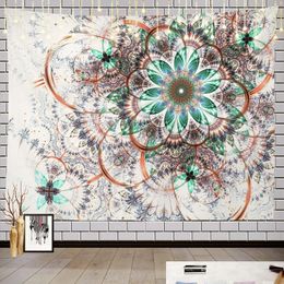 Tapestries Colorful Beautiful Floral Tapestry Orange Green Fractal Flower White Background Tapestrie Living Bedroom Room Deco Wall Hanging