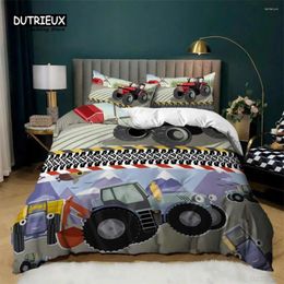 Bedding Sets Boys Cartoon Car Duvet Cover Twin King Kids Construction Vehicles Set Microfiber Machinery Truck Comforter