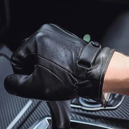 Men Gloves Winter Faux Leather Motorcycle Gloves Full Finger Touch Screen Warm Gloves