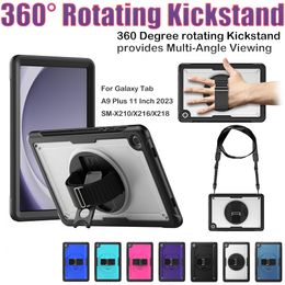 360 Rotating Hand Strap Kickstand Cases For Samsung Galaxy Tab A9Plus A9 Plus 11 inch Shockproof Armour Tablet Cover With Screen Protector PET Film+ Shoulder Straps