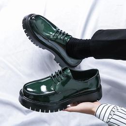 Dress Shoes Black Thick Soled Platform Men Round Toe Solid Lace-up Green Mens