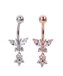 2020 Women Rose GoldSilver Colour Piercing Navel Belly Button Body Jewellery Crystal Zircon Rhinestones Butterfly Body Ring Jewelry8531954