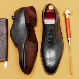 Dress Shoes Italian Genuine Leather Men Wedding Brand Brogue Shoe Lace Up Formal Party Office Brown Carving Oxford High Quality