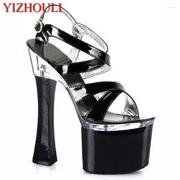 Dance Shoes 18cm High Heel Sandals Sexy Bridal Crystal Model Gladiator With Ankle Strap Pole Dancing Black/Silver