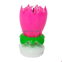 Candles Music Double Flower Blossoms Birthday Cake Flat Rotating Electronic Lotus Wax Party Surprise Prop 220919 Drop Delivery Dh9Wb