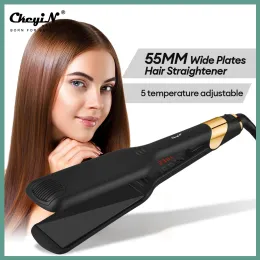 Irons CkeyiN 55MM Wide Professional Hair Straightener 3D Floating Plate Ceramic Flat Iron Fast Heating Straightening Styling Care Tool