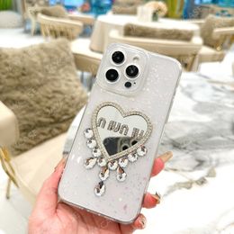 Designer Phone Cases For Women Luxury Teardrop Diamonds Letters Case For IPhone 15 Pro Max 14 13 12 11 Fashion Heart Mirror Phonecase Shockproof Cover Hot -5