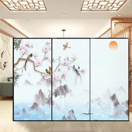 Window Stickers Privacy Windows Film Flowers And Birds Glass Pattern Decorative No Glue Static Cling Frosted Door