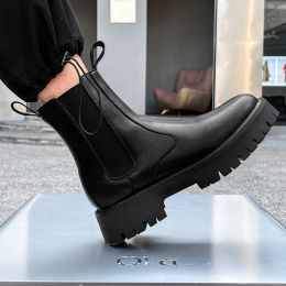 Boots Large Size Mens Fashion Boots Black Trend Original Leather Shoes High Top Cowboy Platform Boot Handsome Long Botas Mans