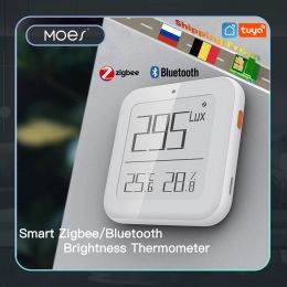 Control MOES Smart ZigBee/Bluetooth Mesh Temperature Humidity Sensor Light Brightness Sensing Thermometer Tuya Smart Alexa Control