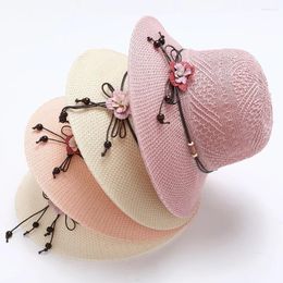 Wide Brim Hats Foldable Ladies Collapsible Elegant Beach Outdoor Sunscreen Casual Sun Cap Women Fashion Bow Flowers Straw Hat