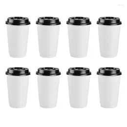 Disposable Cups Straws 50pcs 280/350ml Coffee Insulation Takeaway Double-Layer Paper Cup With Lid Party White Beverages Drinking