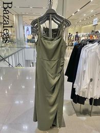 Casual Dresses 2024 Bazaleas Store Women's Green Satin Dress Long Elegant Beaded's Backless Sexy Party Official