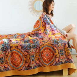 Blankets Cover Blanket Ethnic Style Pure Cotton Plant Flower Air Conditioner Towel Five-Layer Gauze Soft Summer