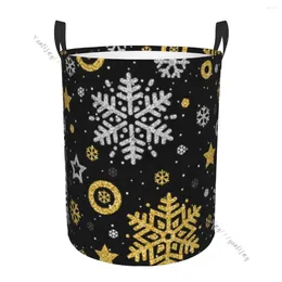 Laundry Bags Bathroom Basket Glittering Snowflakes And Stars Foldable Hamper Clothes Organizer