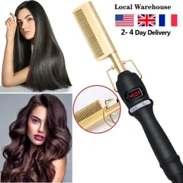 Irons Hair Iron Straightener LCD Hot Comb Wet And Dry Use Heating Comb Electric Environmentally Friendly Titanium Alloy Curler Iron
