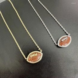 Pendant Necklaces American Independence Day Rugby Football Irregular Geometry Golden Sand Fishbone Necklace