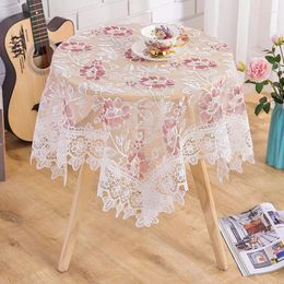 Table Cloth Lace Embroidered Flowers Round Translucent Cover Home Valentine's Day Wedding Party Dining Decoration