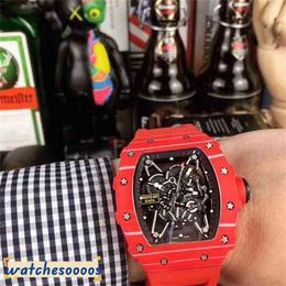 Luxury Top Quality Wristwatch Mechanical Watch Designer Wrist Business Leisure Rm3502 Automatic Red Carbon Fiber Tape Men's Es