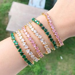 Charm Bracelets White Pink Green Cluster Heart CZ Tennis Chain Bracelet 5A Cubic Zircon Bling Colorful Linked Fashion Women Jewelry