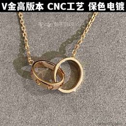 Top Luxury Fine Original 1to1 Designer Necklace for Women v Gold High Edition Carter Double Ring Necklace Womens 18k Rose Gold Full Diamond Pendant Jewellery