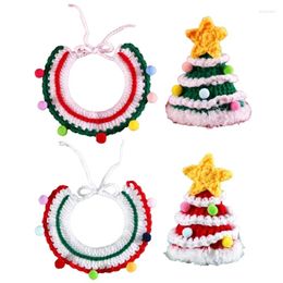 Dog Apparel Handmade Pet Christmas Party Hat Bib Set SantaClause For Small Dogs Cats Kitten Holiday Outfit Cosplay Accessories GXMA