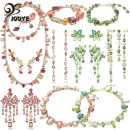 Sets 2024 Original GEMA Trendy Gift Green Brown Shiny Crystal Women Fine Jewellery Set Charm Candy Necklace Earrings Bracelet With Logo