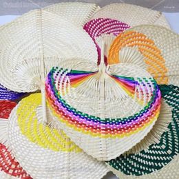 Decorative Figurines Abanicos Para Boda Chinese Style Handmade Straw Fan Hand-woven Palm Leaf Heart Shaped Wedding Hand Fans Summer Cooling