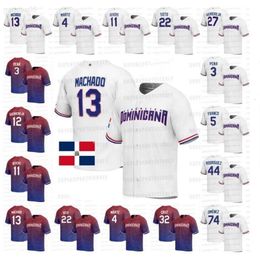 2023 World Baseball Dominican Jersey 22 Juan Soto 13 Manny Machado 74 Eloy Jimenez 3 Jeremy Pena 27 Vladimir Guerrero Jr. 27 Willy Adames 11 Rafael Devers National Team