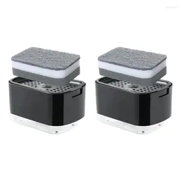 Liquid Soap Dispenser 2PCS Dish Dispensers With Sponge Holder Push Kitchen Countertop Storage Box Easy To Use