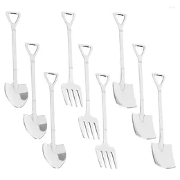 Spoons 9 Pieces Shovel Spoon Fork Coffee Handle Dessert Ice Cream Shape Fruit