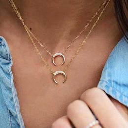 Pendant Necklaces Christmas Gift Guarantee 925 Sterling Silver Rose Gold Color Crescent Moon Dainty Cross Thin Chain Silver Women Moon Necklace Q240402