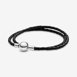 TOP Quality Double Black Leather Charm Bracelet Pandoras 100% 925 Sterling Silver Bracelets Women Men Luxury Party Jewellery Designer bracelet with Original Box