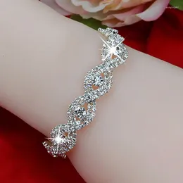 Charm Bracelets Luxury 925 Sterling Silver Engagement Bracelet For Women Female Simple Geometric Zircon Crystal Wedding Jewelry Accessories