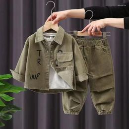 Clothing Sets 2024 Boy Autumn Suit Korean Handsome Baby Spring Fashion Style Coat Western Corduroy Cloth Two Piece Set