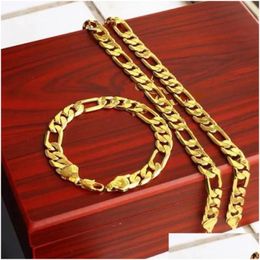 Bracelet & Necklace Heavy Wide 12Mm 18K Solid Gold Filled Mens Add 23.6 Chain Set Birthday Gift Drop Delivery Jewellery Sets Dhdjn