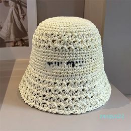 Summer Trendy Straw Hat Beach Sun-Proof Sun-Proof Bucket Hat Seaside Photograph Handmade Knitted Hats Wholesale