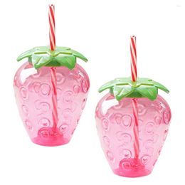 Disposable Cups Straws Doitool Clear Glasses 2Pcs Strawberry Cup Lid Straw Cute Water Bottle Breakfast Cocktail Beverage Tumbler