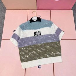 Sommer Frauen Pullover Designer T-Shirt Damenmode Pailletten Buchstaben Pullover Hemd Rundhals Kurzarm Strickhemden drei Farben