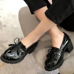 Oxfords Preppy Girls Thick Heels Platform Flats Ladies Japanned Leather Shoes Oxford Woman Tassel Loafers College Student Derby Shoes