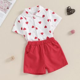 Clothing Sets Toddler Girls Valentine S Day Outfit Embroidered Letter Pattern Short Sleeve Tops Love Heart Print Shorts