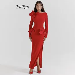 Casual Dresses Fu Rui 2024 Spring/Summer Black Red Long Sleeved Open Back Bandage Dress Women's Elegant Celebrity Club Party Evening