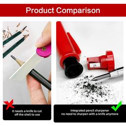 Solid Carpenter Pencil Set With 6 Refill Leads Built-in Sharpener Marking Tool Woodworking Deep Hole Mechanical Pencils