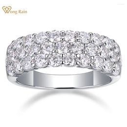 Cluster Rings Wong Rain Elegant 925 Sterling Silver 3EX VVS1 Sparkling Real Moissanite Diamond Row Ring Wedding Band Jewellery Girls Gifts